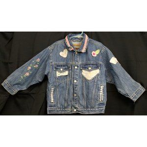 OshKosh B'Gosh Girls Sz 6 Denim Jean Jacket Customize Floral Patches HandPainted